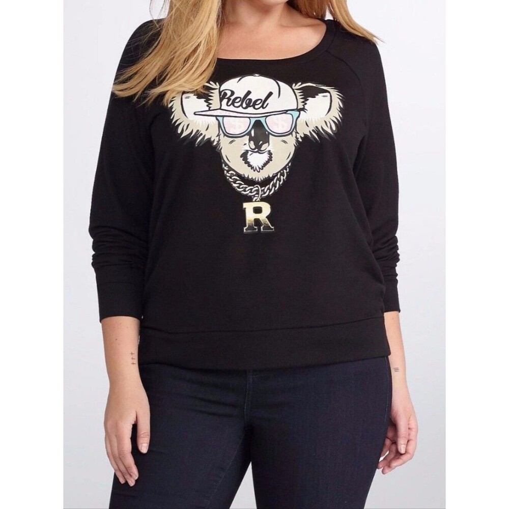 Torrid 1 Rebel Wilson Black Gangsta Koala Graphic Pullover 4006-